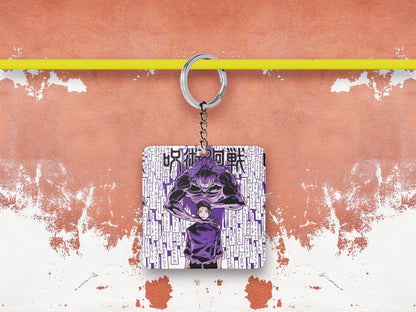 Okkotsu Yuta Jujutsu Kaisen Printed Square Shape Wooden Keyring with Chain