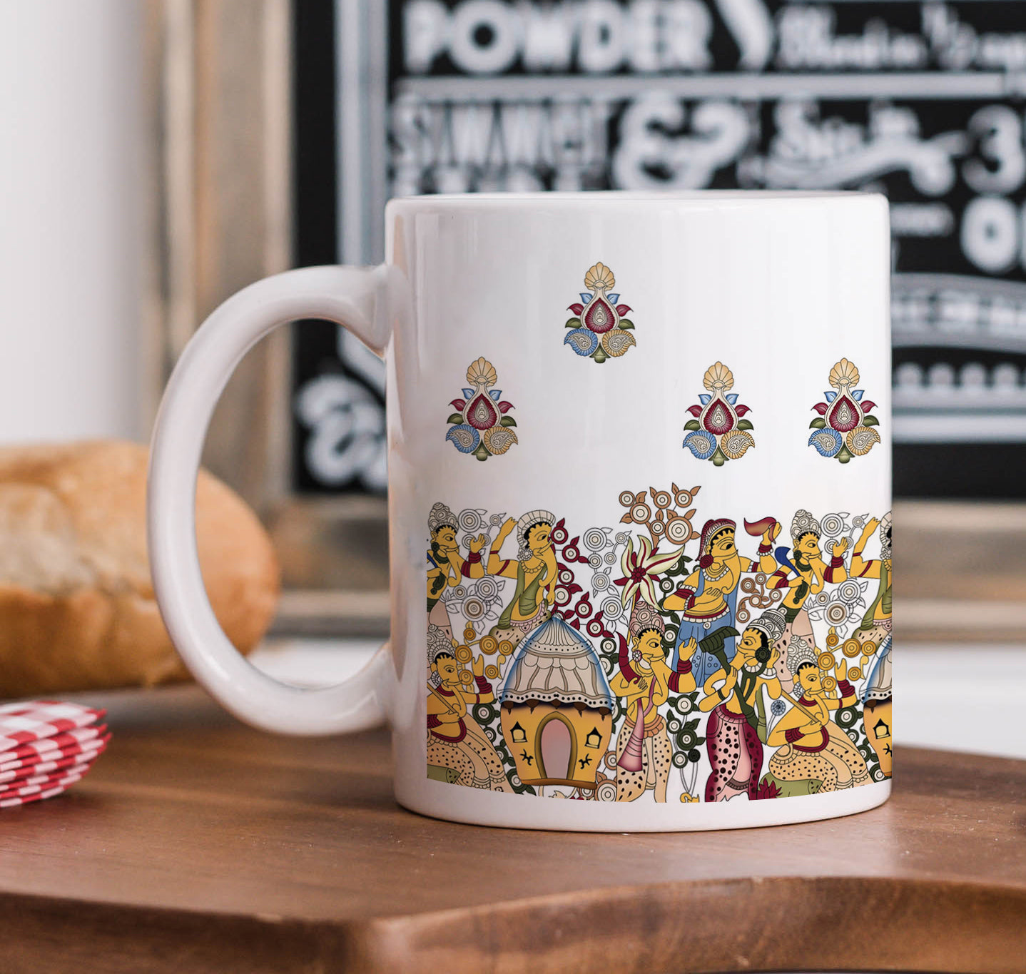 Kalamkari Design Mug and Coaster 330 ml Coffee Mug