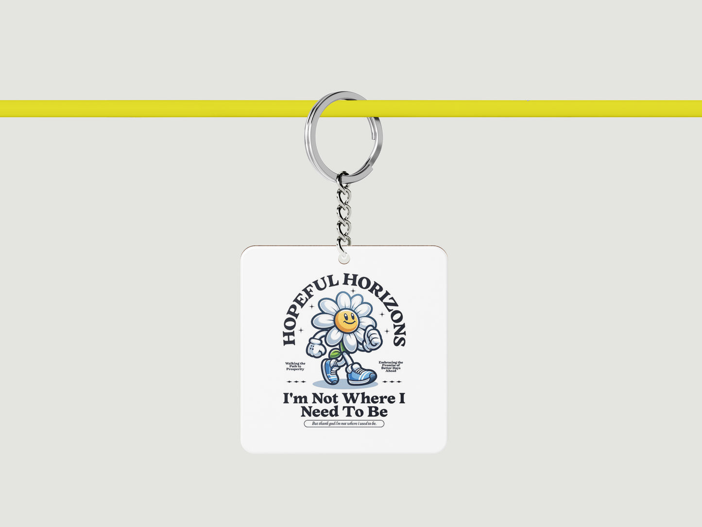 HOPEFUL HORIZON Printed Square Shape Wooden Keyring with Chain