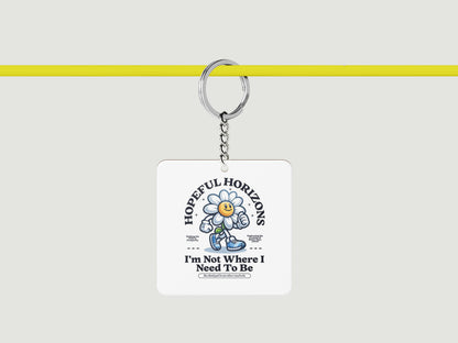 HOPEFUL HORIZON Printed Square Shape Wooden Keyring with Chain