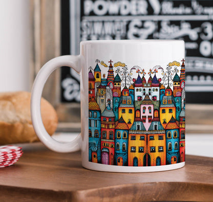Folk art illustrator Combo Mugs and Coaster(Set of 2 Mugs and 2 coasters) 330 ml Coffee Mug