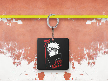 All Mighty Pain Printed Square Shape Wooden Keyring with Chain