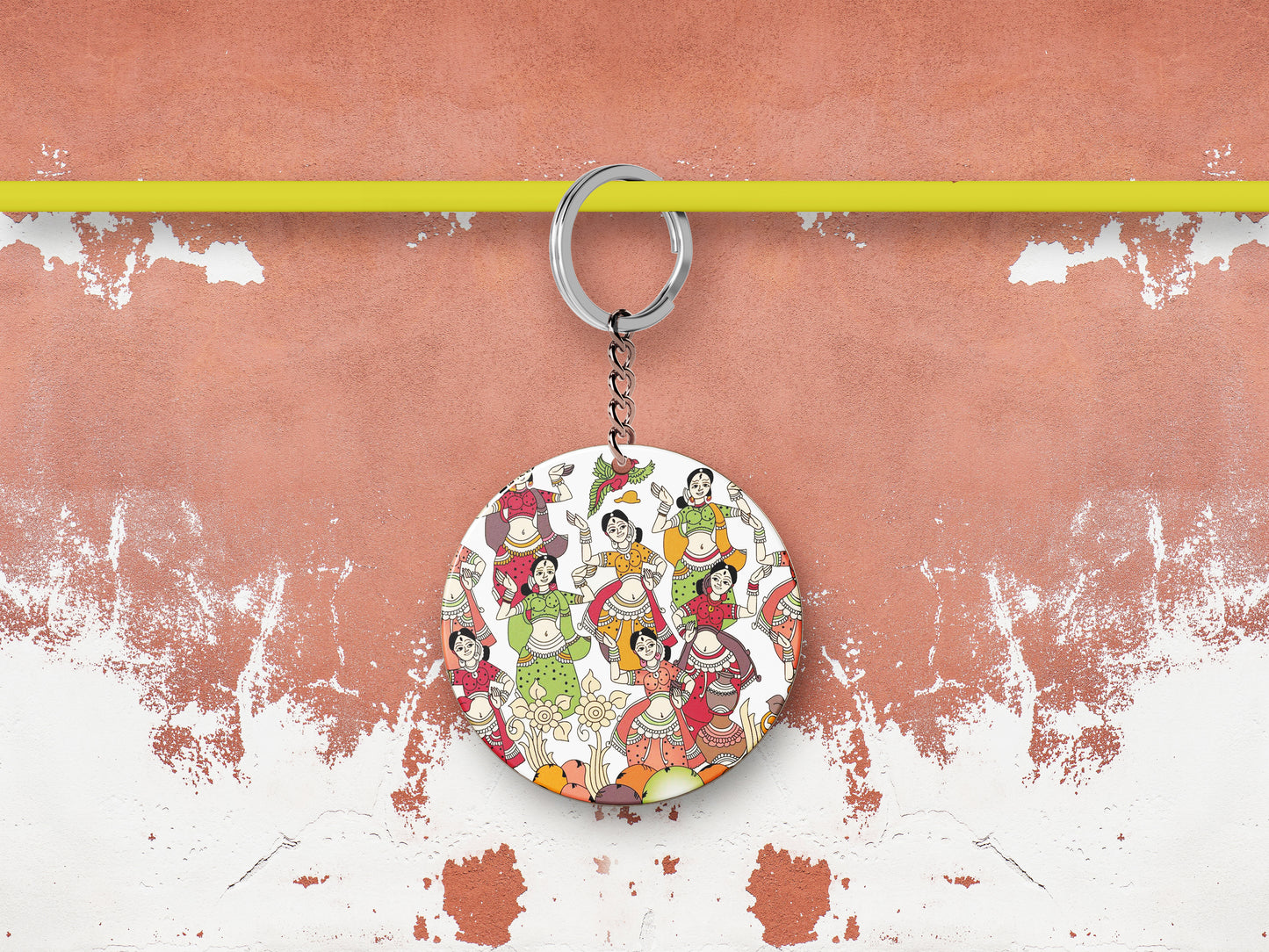 Traditional Kalamkari Seamless Pattern Mug and Keychain Combo 330 ml Coffee Mug