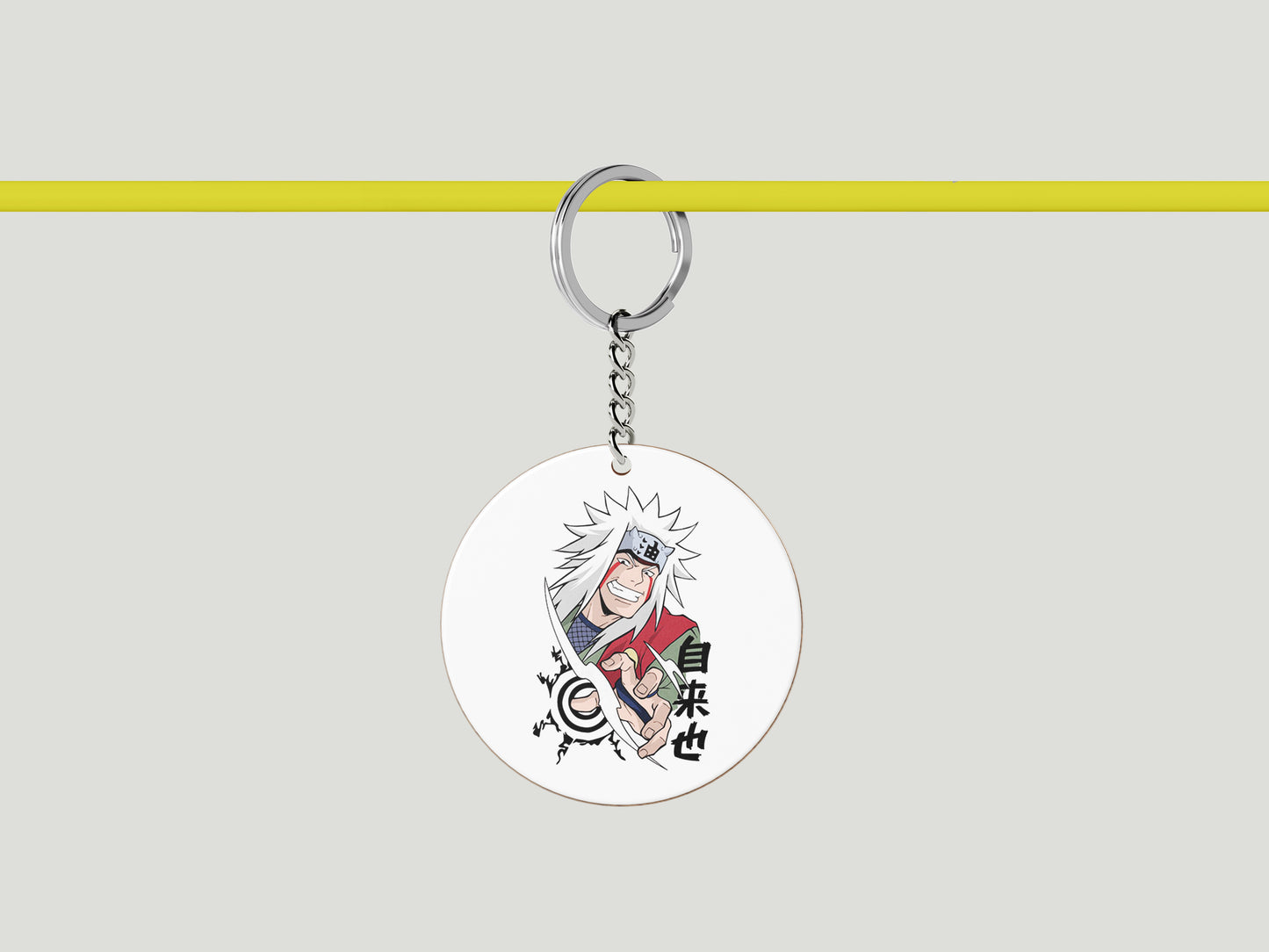 Toad sage Mater Jiraiya Design Printed Circle Shape Wooden Keyring with Chain