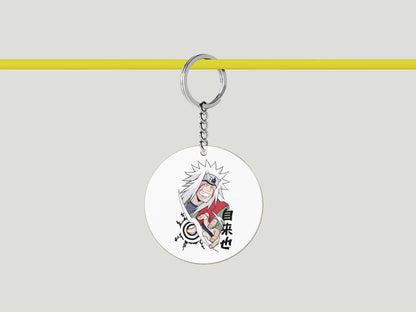 Toad sage Mater Jiraiya Design Printed Circle Shape Wooden Keyring with Chain