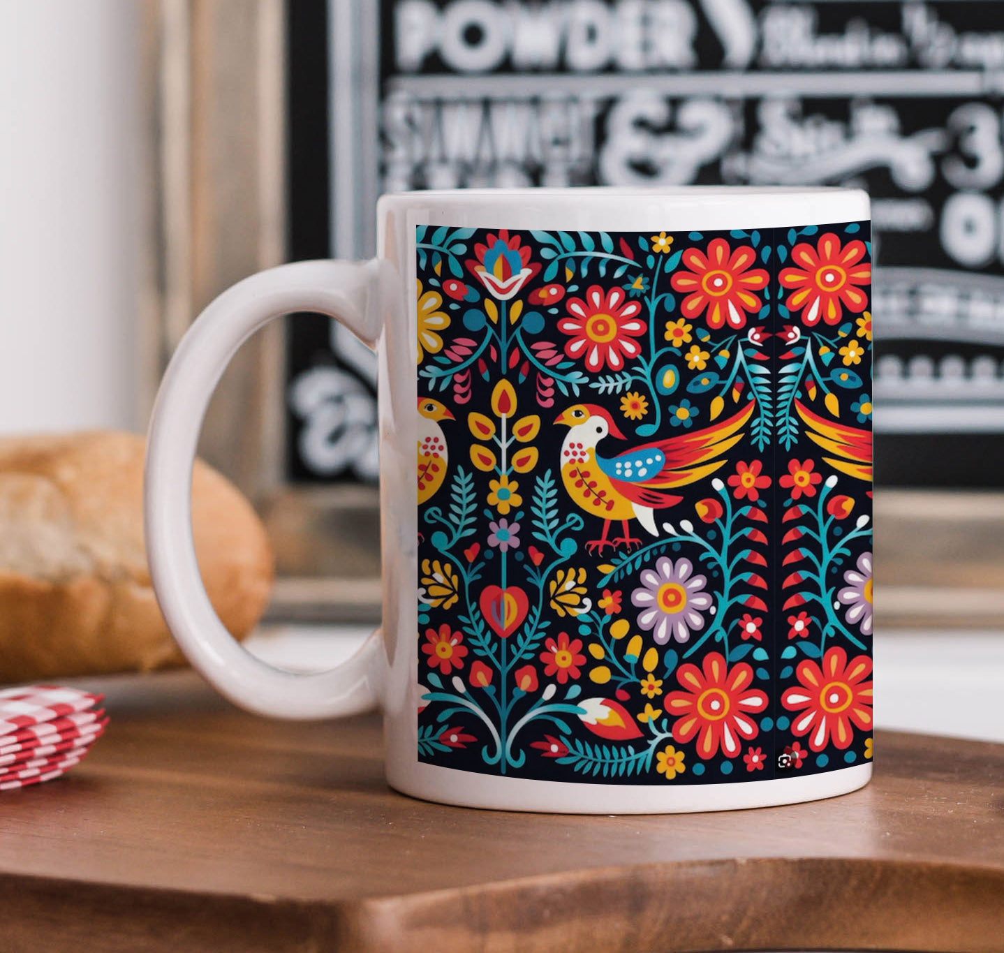 Mexican Folk Art Vibrant Pattern Mug and Coaster 330 ml Coffee Mug