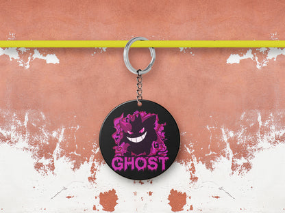 Pokemon anime art style design Printed Round Circle Shape Wooden Keyring with Chain