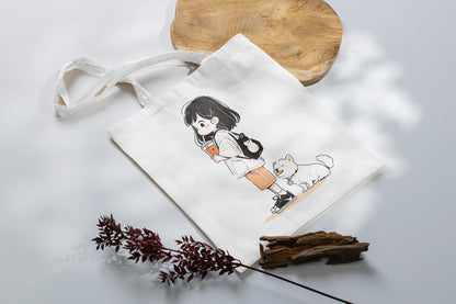 Cute girl and dog Design Tote Bag (14 X 16 Inches) Tote bag For Shopping, College, Travel