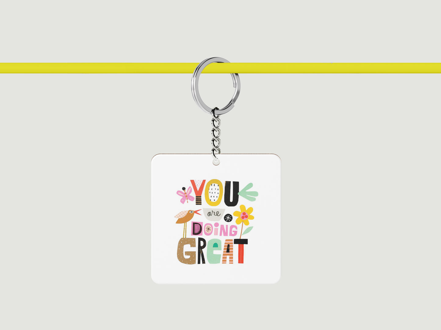 You are doing great Printed Square Shape Wooden Keyring with Chain