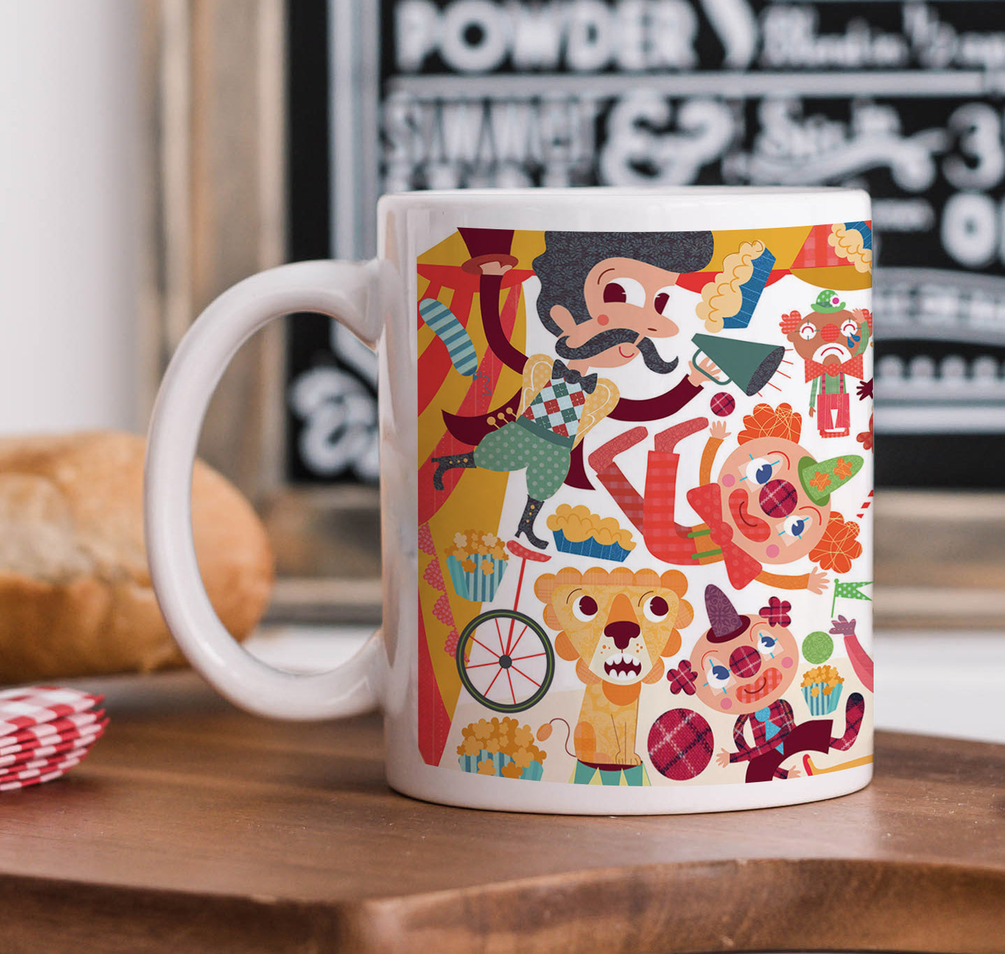 Colorful hand drawn Circus illustration Combo Mugs and Coaster(Set of 2 Mugs and 2 coasters) 330 ml Coffee Mug