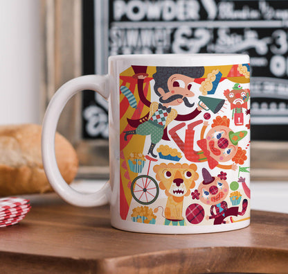 Colorful hand drawn Circus illustration Combo Mugs and Coaster(Set of 2 Mugs and 2 coasters) 330 ml Coffee Mug