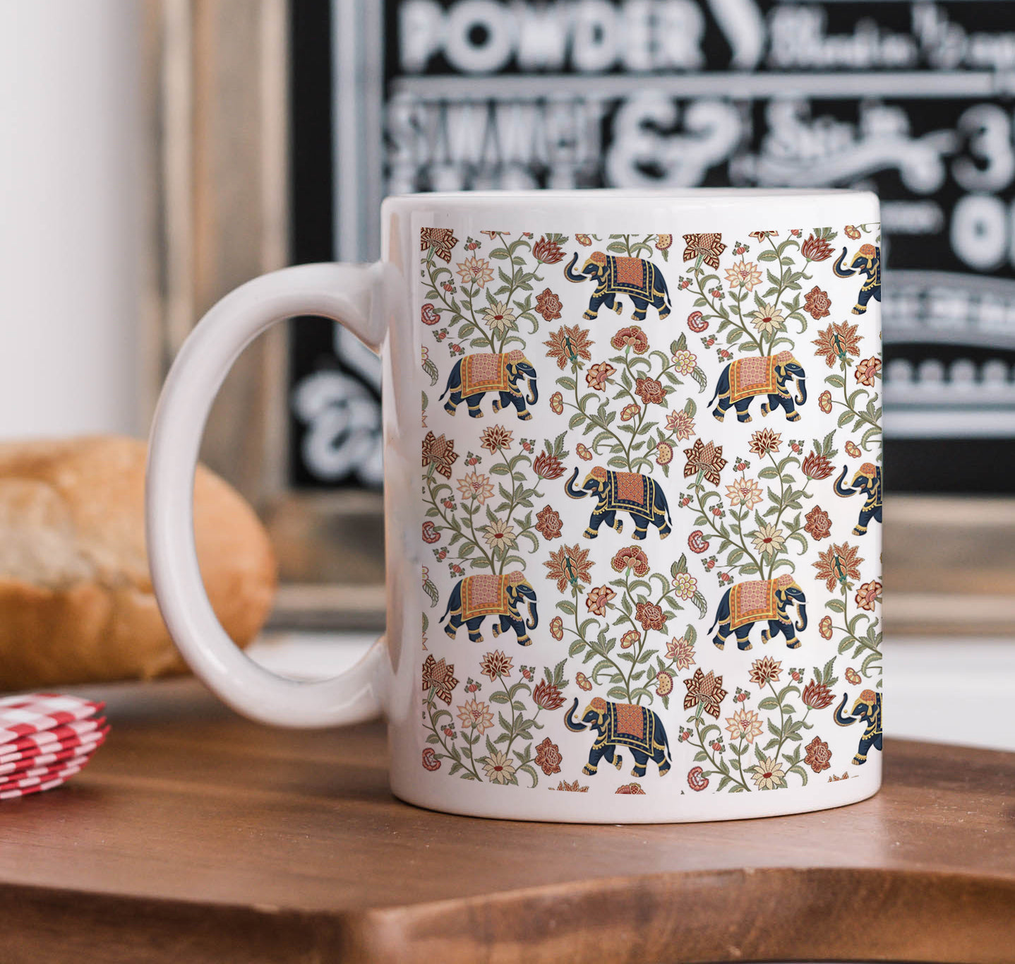 Indian Elephants and Flowers Seamless Pattern Mug and Coaster 330 ml Coffee Mug