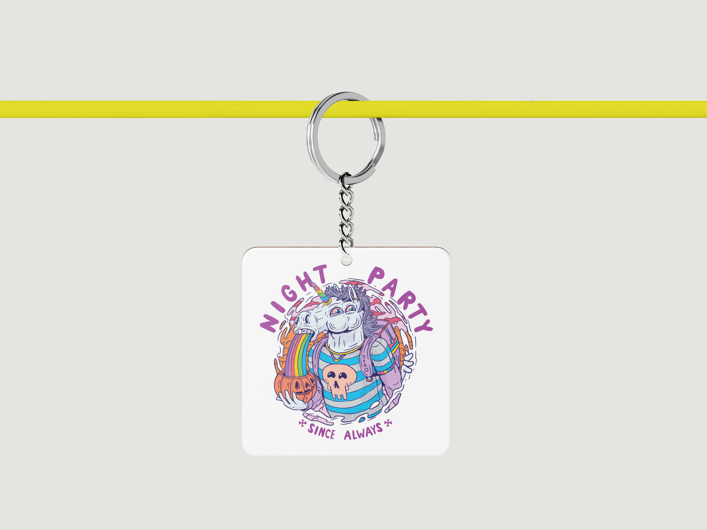 Creative and colorful creature illustration Printed Square Shape Wooden Keyring with Chain
