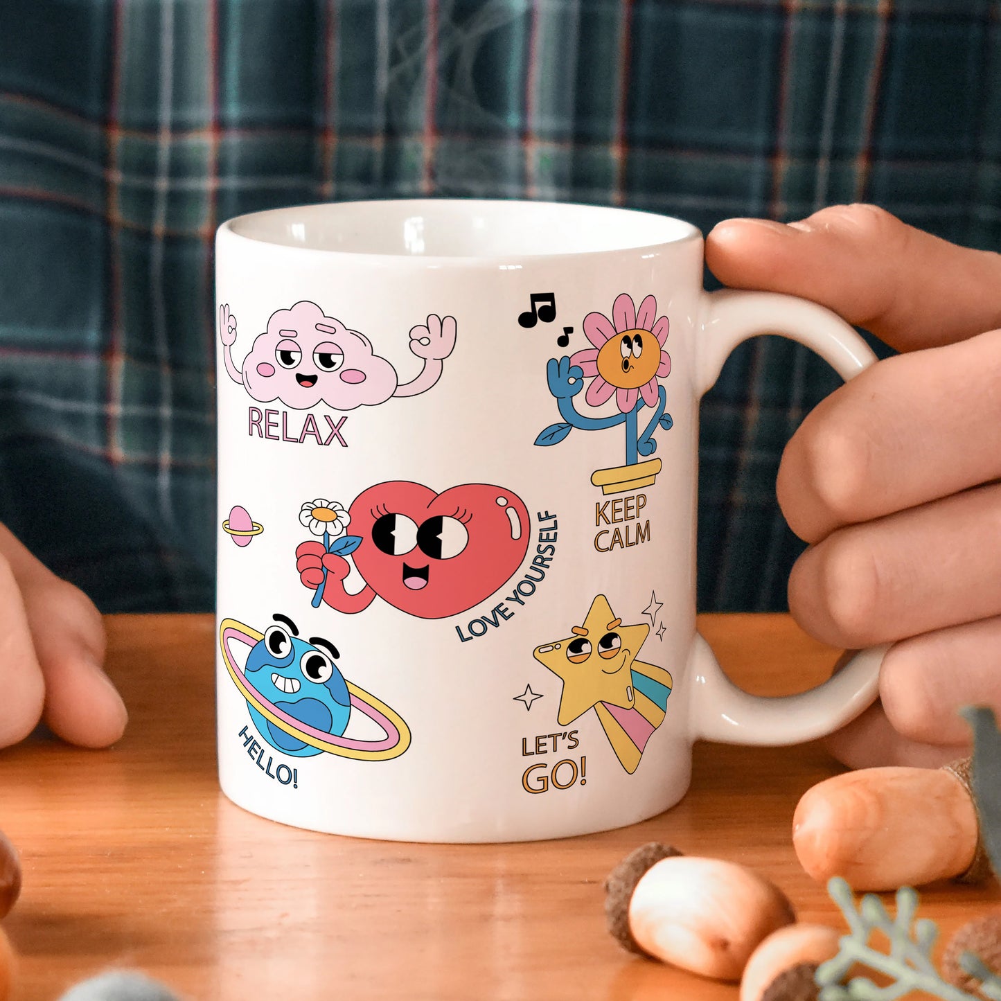 Hand drawn trendy cartoon badges design White 330 ml Coffee Mug
