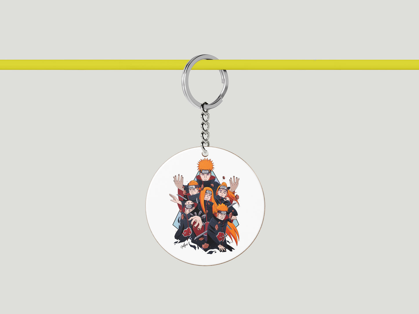 Six Paths of Pain Printed Circle Shape Wooden Keyring with Chain