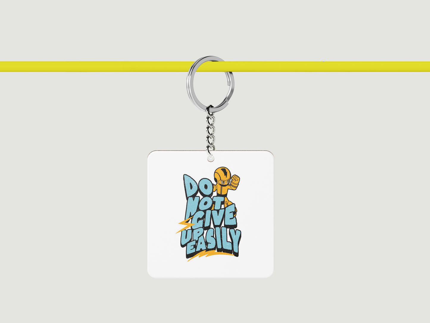 Do Not Give Up Easily Design Printed Square Shape Wooden Keyring with Chain
