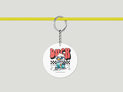Duck - Lets Groove Design Printed Circle Shape Wooden Keyring with Chain