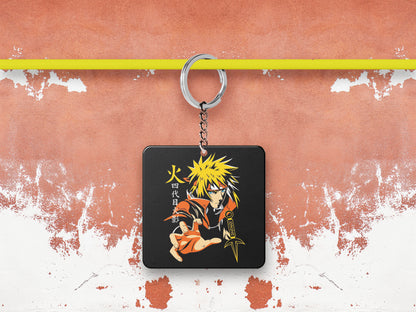 Namikaze Minato Yellow Flash design Printed Square Shape Wooden Keyring with Chain