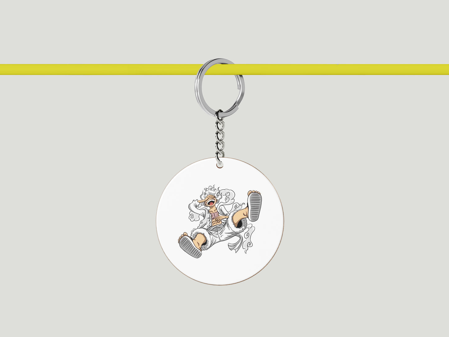 Gear 5 Luffy from One Piece Printed Circle Shape Wooden Keyring with Chain
