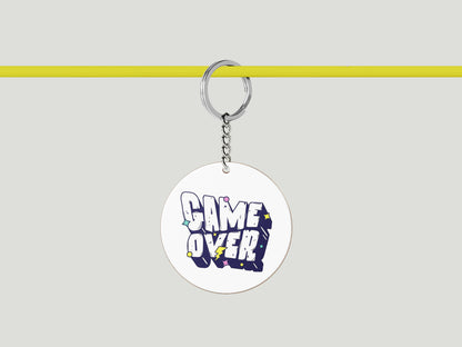 Game Over Digital Graphic Design Printed Circle Shape Wooden Keyring with Chain