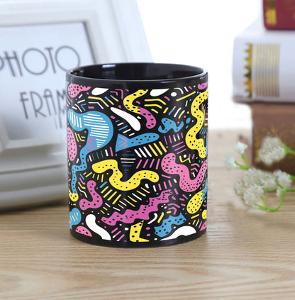 90s neon Abstract Shapes Combo Mugs and Coaster(Set of 2 Mugs and 2 coasters) 330 ml Full Black Coffee Mug