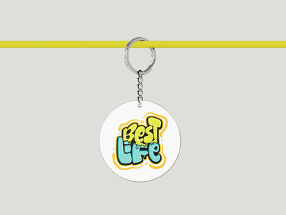 Colorful motivational typography art illustration Printed Circle Shape Wooden Keyring with Chain