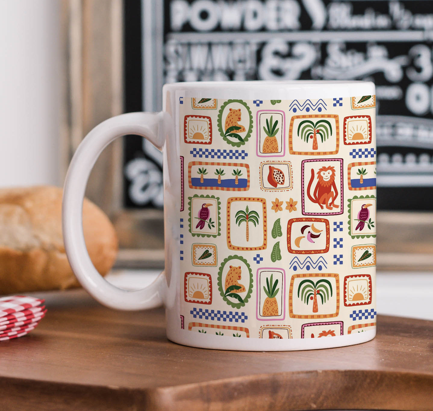 Tropical Jungle patchwork seamless pattern Combo Mugs and Coaster(Set of 2 Mugs and 2 coasters) 330 ml Coffee Mug