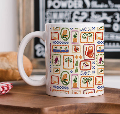 Tropical Jungle patchwork seamless pattern Combo Mugs and Coaster(Set of 2 Mugs and 2 coasters) 330 ml Coffee Mug
