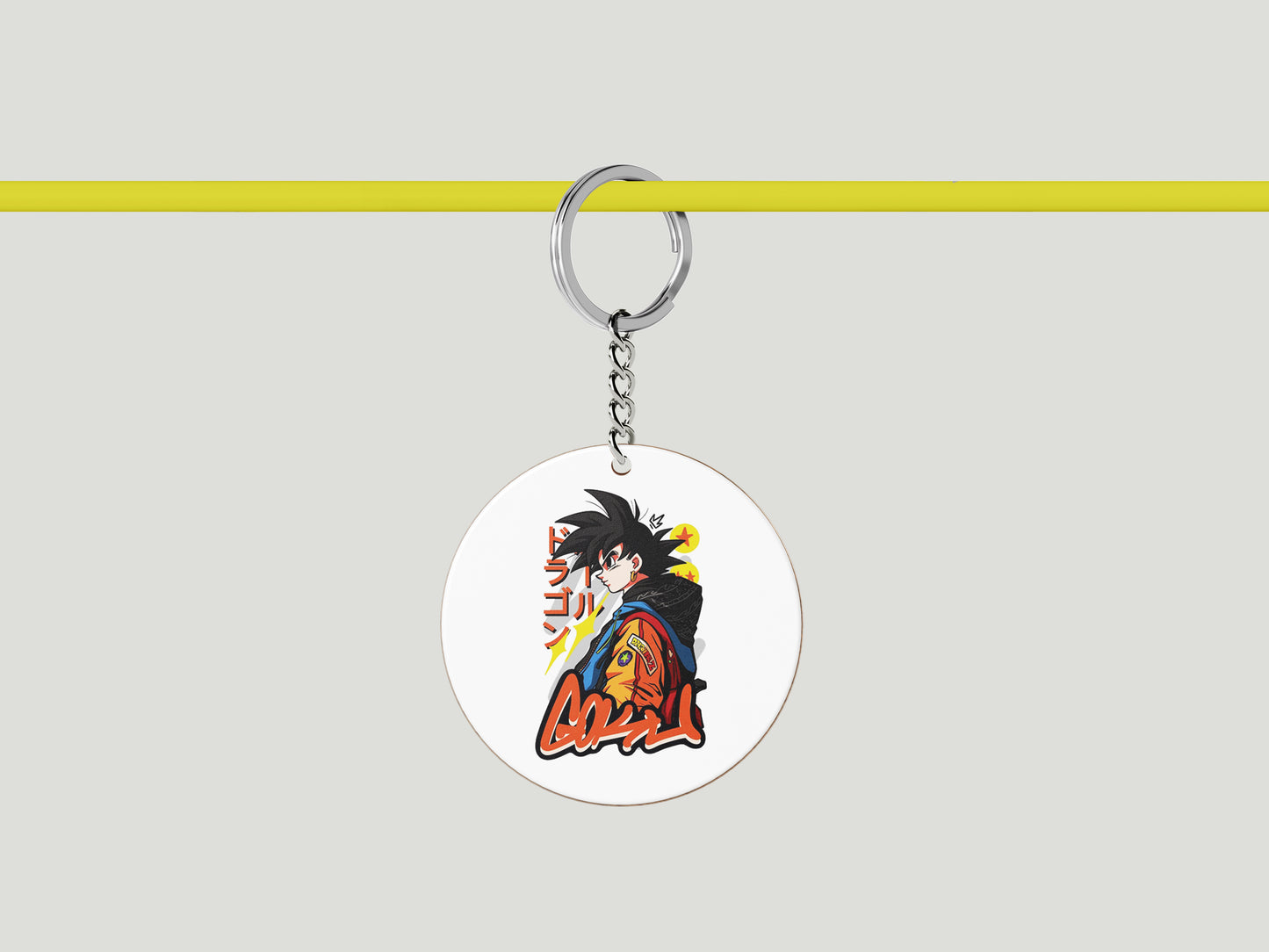 Goku streetwear Sticker Printed Circle Shape Wooden Keyring with Chain