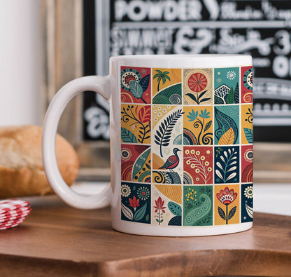 Korean Chuseok patterns with harvest designs Combo Mugs and Coaster(Set of 2 Mugs and 2 coasters) 330 ml Coffee Mug