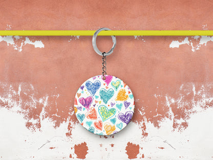Seamless Doodle Hearts Pattern Mug and Keychain Combo 330 ml Coffee Mug