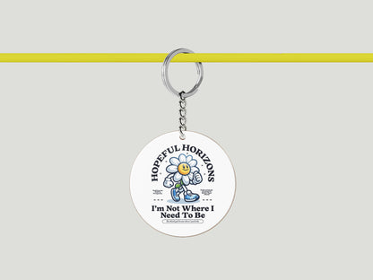 HOPEFUL HORIZON Printed Circle Shape Wooden Keyring with Chain