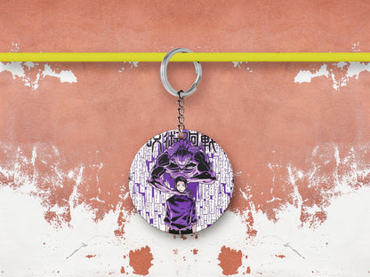 Okkotsu Yuta Jujutsu Kaisen Printed Round Circle Shape Wooden Keyring with Chain