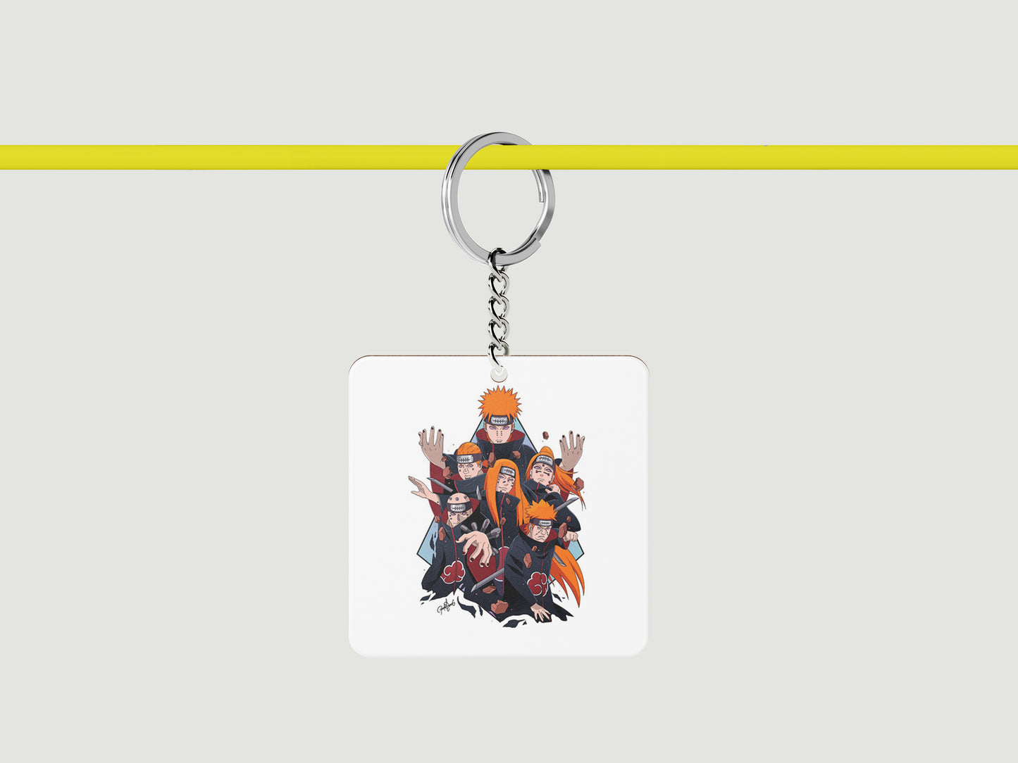 Six Paths of Pain Printed Square Shape Wooden Keyring with Chain