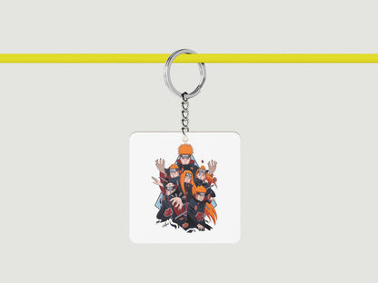 Six Paths of Pain Printed Square Shape Wooden Keyring with Chain