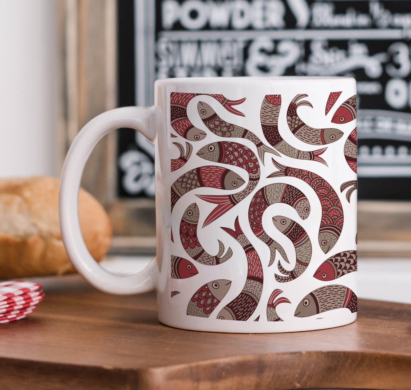 Seamless Fishes Pattern Mug and Coaster 330 ml Coffee Mug