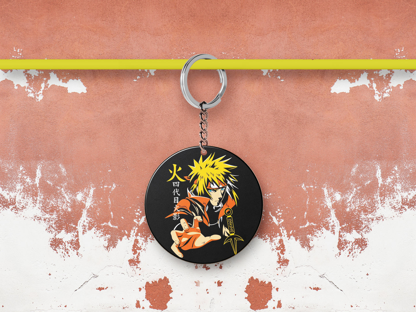 Namikaze Minato design Printed Round Circle Shape Wooden Keyring with Chain