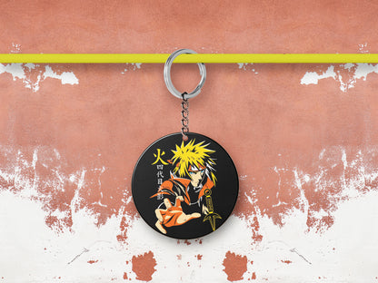 Namikaze Minato design Printed Round Circle Shape Wooden Keyring with Chain