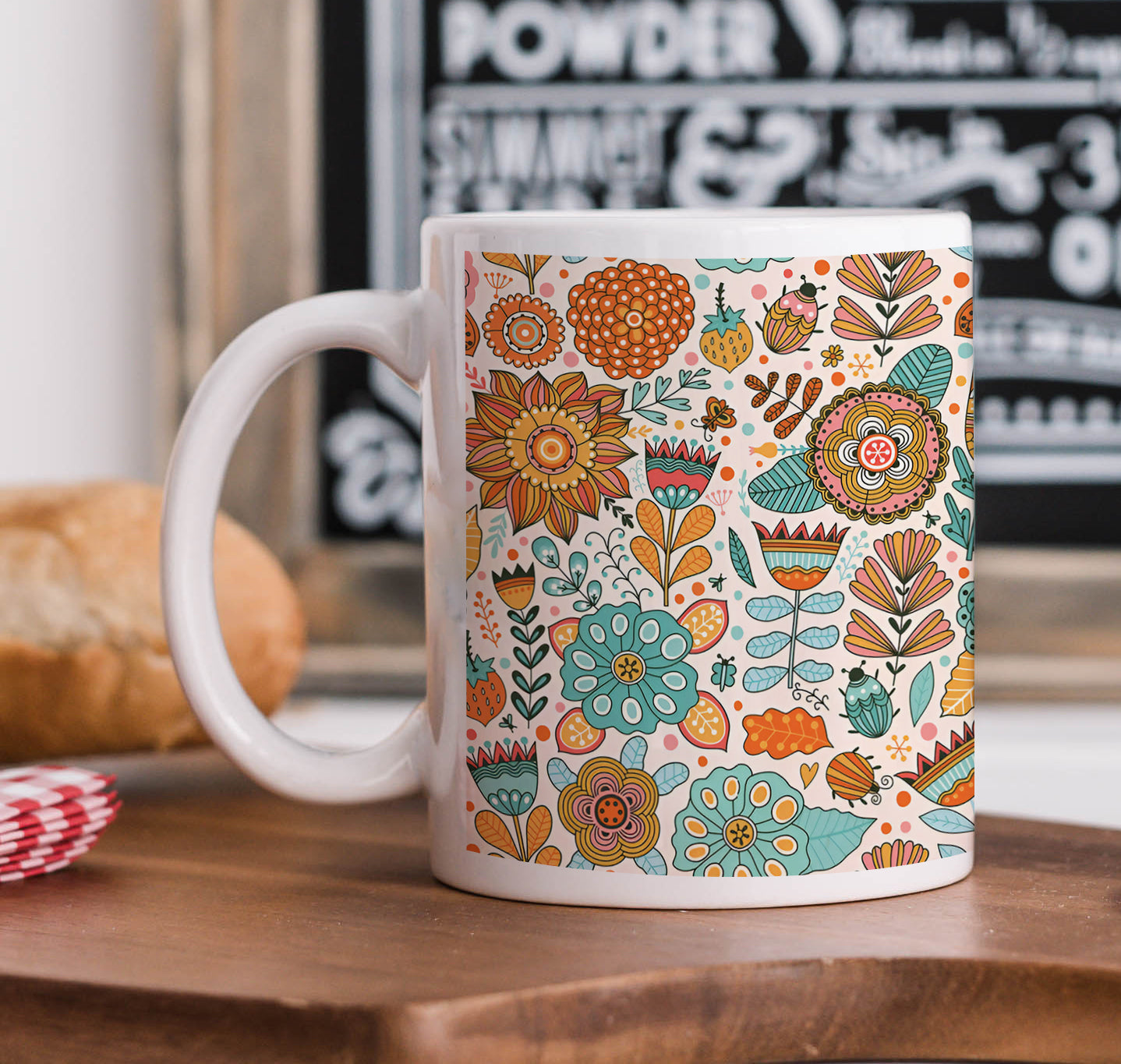 Vector flower Seamless pattern Combo Mugs and Coaster(Set of 2 Mugs and 2 coasters) 330 ml Coffee Mug