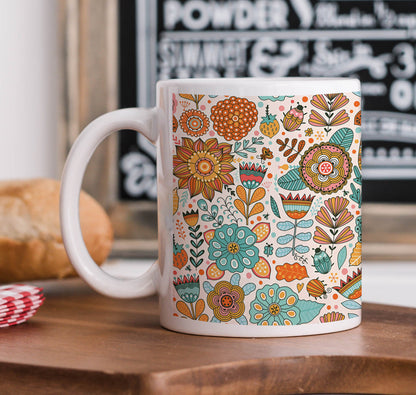 Vector flower Seamless pattern Combo Mugs and Coaster(Set of 2 Mugs and 2 coasters) 330 ml Coffee Mug
