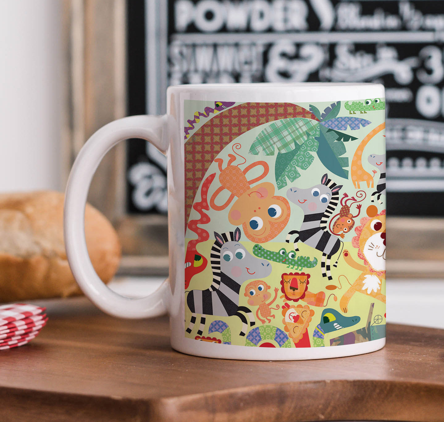 Colorful hand drawn animal zoo illustration Combo Mugs and Coaster(Set of 2 Mugs and 2 coasters) 330 ml Coffee Mug