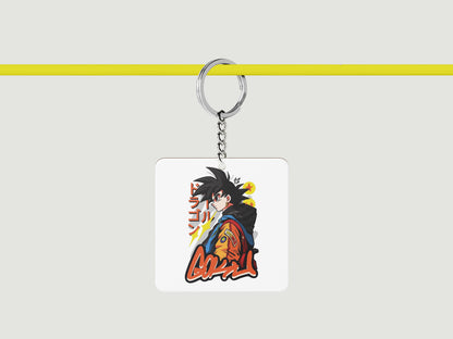 Goku streetwear Sticker Printed Square Shape Wooden Keyring with Chain
