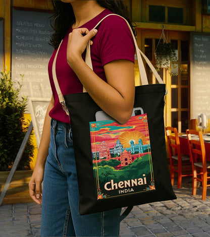 Chennai Printed Women's Girls Cross Body Sling Bag with Extra Front Pocket, College Bag for Girls, Tote Bag for Shopping,Travel