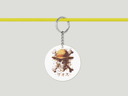Skullcap of the house one piece Design Printed Circle Shape Wooden Keyring with Chain