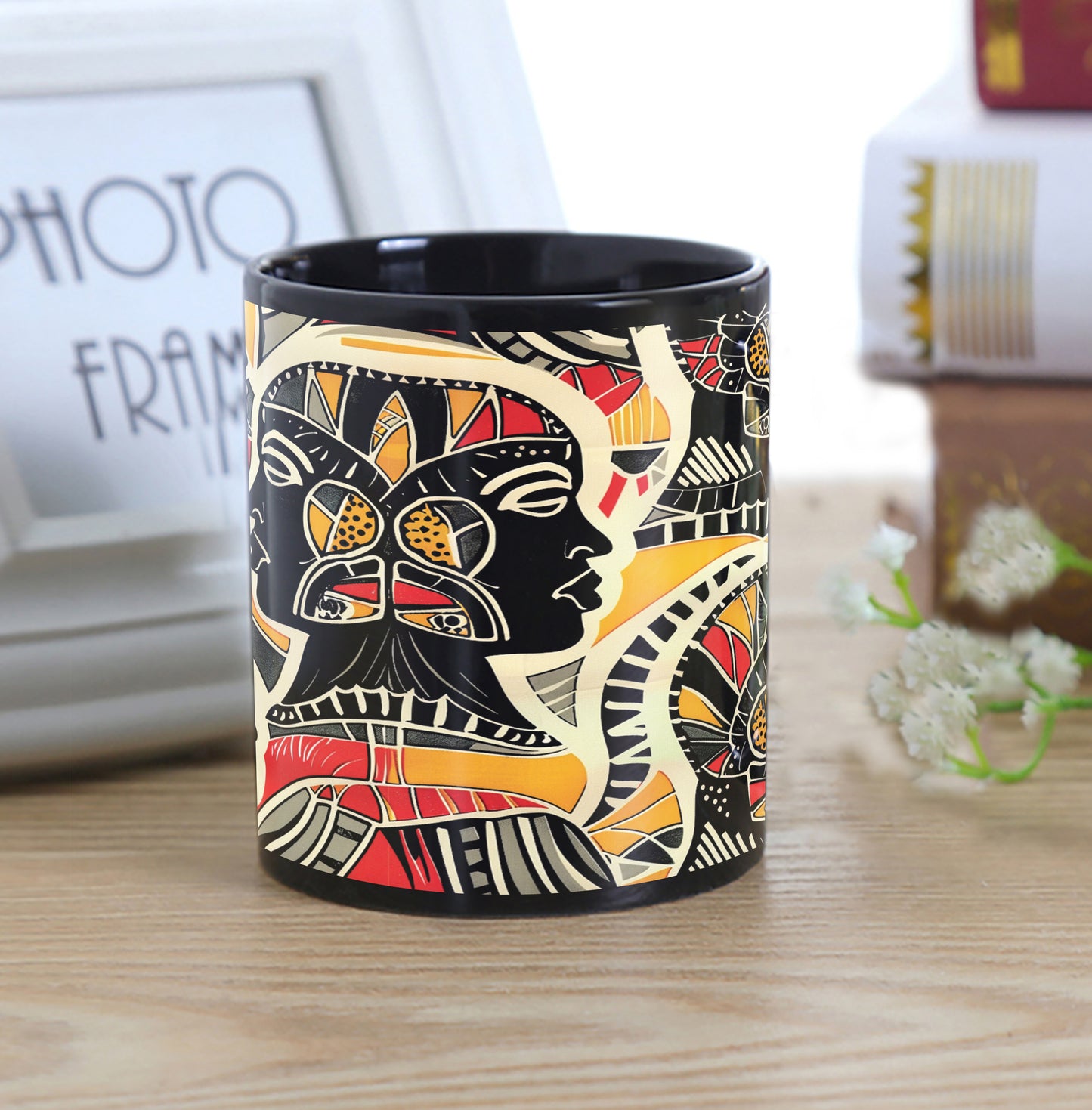 African Style Vector illustration Combo Mugs and Coaster(Set of 2 Mugs and 2 coasters) 330 ml Full Black Coffee Mug