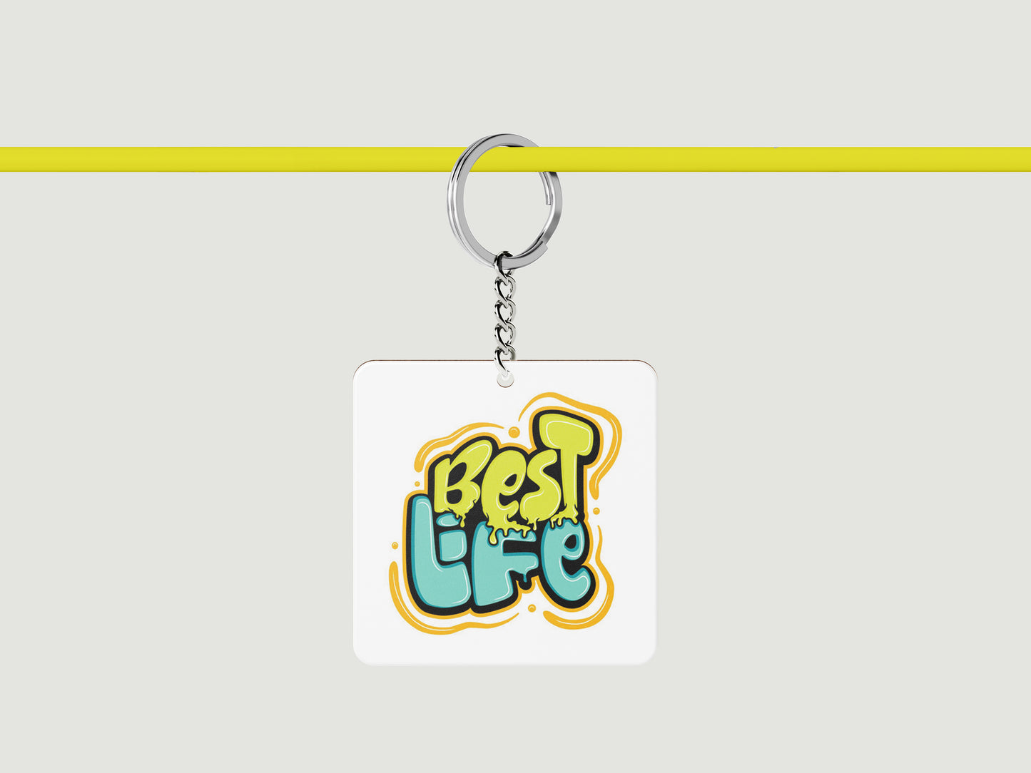 Colorful motivational typography art illustration Printed Square Shape Wooden Keyring with Chain