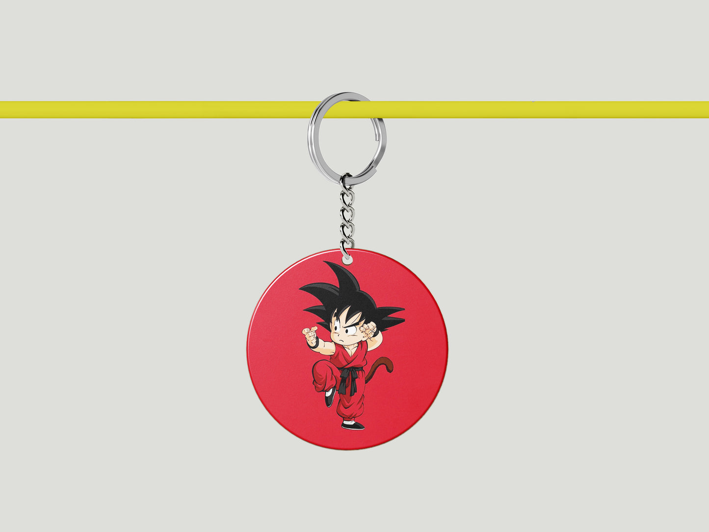 Child goku design Printed Circle Shape Wooden Keyring with Chain