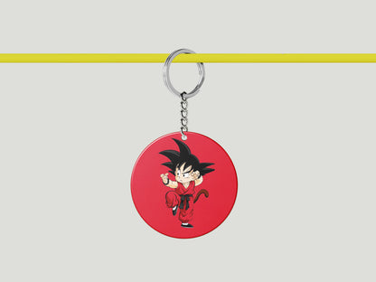 Child goku design Printed Circle Shape Wooden Keyring with Chain