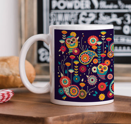 Abstract Owl Pattern Mug and Coaster 330 ml Coffee Mug