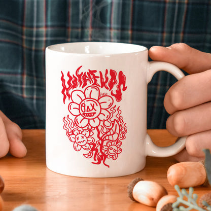 Flaming Bloom: Edgy Art White 330 ml Coffee Mug